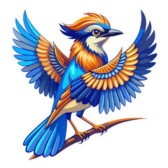 Vibrant Colorful Bluebird with Spread Wings Perched on Autumn Branch