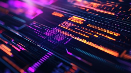 Obraz premium Futuristic Digital Data Background with Vibrant Neon Lines and Abstract Patterns