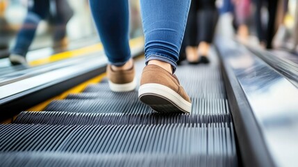 Close-up view of people on escalator capturing urban commute and movement dynamics