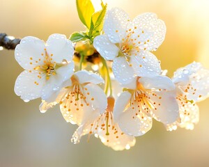 Beautiful cherry blossom flowers in morning light.