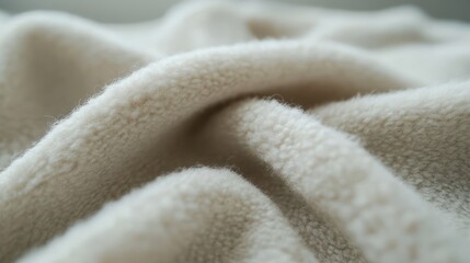 A detailed close-up of a white blanket featuring a prominent black button, highlighting texture and contrast in a minimalist design.
