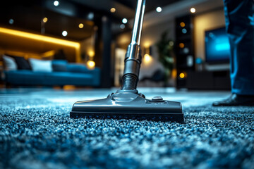 vacuum cleaner on blue carpet