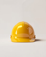 Fototapeta premium Bright yellow construction helmet on a neutral background, showcasing safety equipment used in various industries