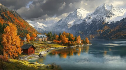 Fototapeta premium Majestic mountains rise in the background, showcasing their grandeur and natural beauty against a serene sky.