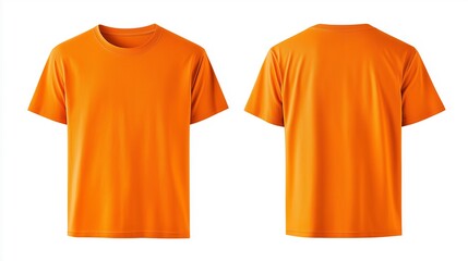 Men's Orange T-Shirt Mockup, Front and Back View, Isolated on White Background