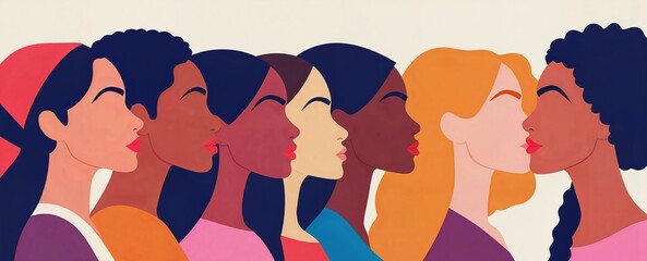 Digital illustration of diverse women in profile celebrating unity for Women's Day