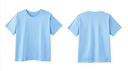Pale Sky Blue Men's Round Neck T-Shirt Mockup, Front and Back View, Isolated on White Background