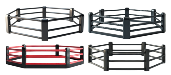 Set of MMA style hexagonal fighting rings, isolated on transparent cutout background