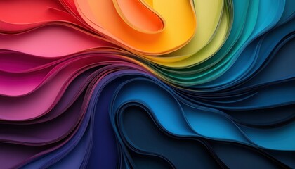 Celebrate Black History Month with this vibrant abstract paper-cut image, a swirling rainbow circle of warm hues against a dramatic dark background The composition bursts with energy, symbolizing