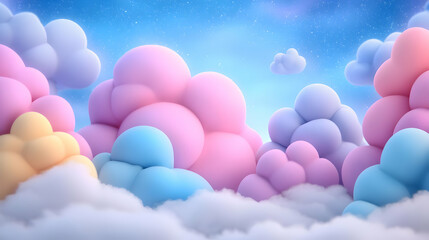 Pastel cloudscape, dreamy night sky, whimsical background, perfect for children's book illustration