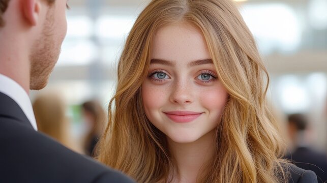 Celebrate the success story of a teenage girl, her face brimming with joy as she accepts her first job offer Witness the genuine handshake between her and the encouraging manager, captured in a