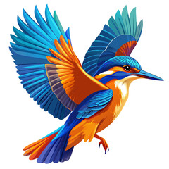 Vibrant Kingfisher in Flight – Geometric and Origami-Inspired Illustration with Bold Blue and Orange Plumage