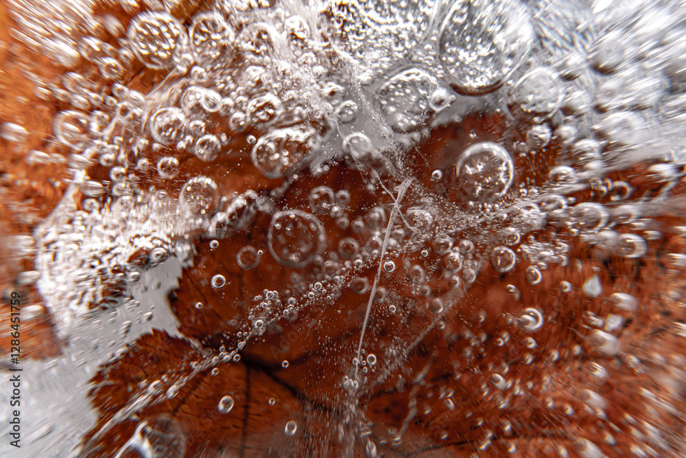 Poster close up macro shot of a frozen leaf in an ice block - for computer graphics, texturing, compositing