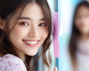 Elevate your business visuals with authentic stock photos depicting Business professionals discussing strategy with sticky notes on a glass wall in a modern office Enhance your presentations