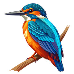 Vibrant Kingfisher Bird – Cyan and Orange Plumage with Detailed Feathers in a Photorealistic Digital Illustration on White Background