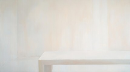 Fototapeta premium Minimalist white table against a softly textured light background, perfect for modern interior design, product display, and creative photography.