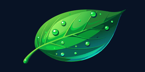Glossy Green Leaf with Water Droplets – High-Detail 3D Render in Neon Green with Realistic Texture and Eco-Friendly Aesthetic