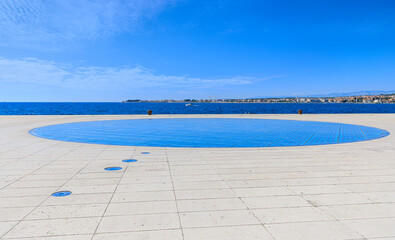 Zadar cityscape, Croatia: view of Monument to the Sun or The Greeting to the Sun.