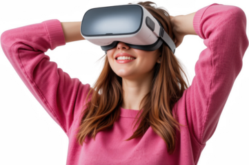 Happy Woman Wearing VR Headset Immersive Technology Digital Experience