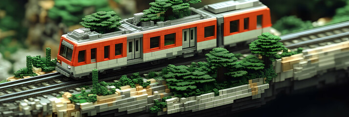 Voxel Train Landscape Illustration