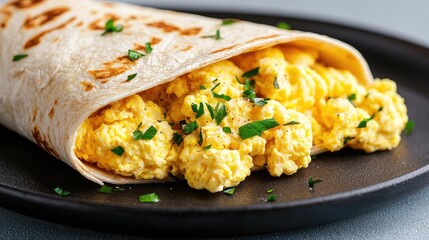Scrambled Eggs in a Tortilla Breakfast Food Close-up