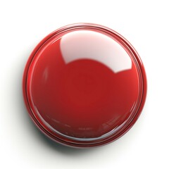 A glossy red button against a plain white background, reflecting light and creating a modern aesthetic.