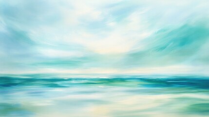 Obraz premium Serene ocean landscape with calm waters and subtle blue tones, abstract cloudy sky reflecting tranquility and peace in natures beauty.