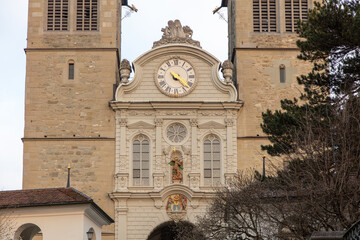 Switzerland, Lucerne. Church of St. Leodegar detail,  Old Roman Catholic church