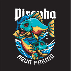 Vector Illustration of Piranha Fish with Detailed Vintage Illustration Available for Tshirt Design