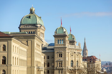 Obraz premium Switzerland, Bern. Federal Palace front view, Swiss government and parliament building