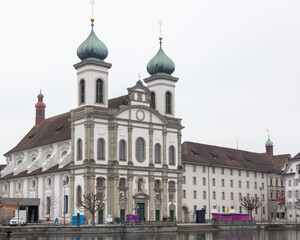 Obraz premium Switzerland, Lucerne. Jesuit Church, Catholic Church in baroque style architecture