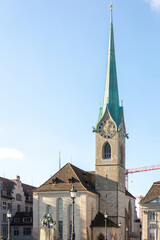 Fototapeta premium Zurich. Fraumünster Church and clock tower in Old Town Altstadt. Switzerland