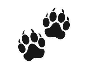 Vector flat black foot prints of grizzly bear steps isolated on white background
