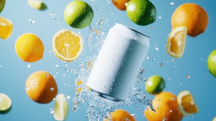 Fresh Fruit Can in Mid-Air Splash