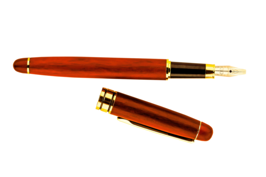 Cutout of an isolated classic red fountain pen with the transparent png	