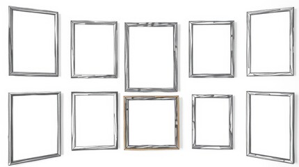 Collection of empty picture frames in various sizes, creating a gallery wall display arrangement.