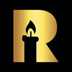 Initial candle Logo combine with letter R vector template
