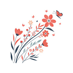 Floral pattern. Pretty flowers on a white background. Printing with small orange, red, and pink flowers. Ditsy print. Spring Bouquet vector art illustration