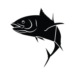 Big Fish silhouette in line art style. Fish vector by hand drawing