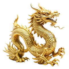 Handmade gold dragon isolated on transparent background  
