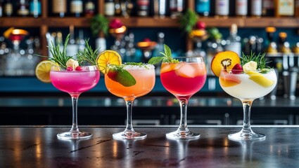 colorful cocktails on the table ,Burning coals at night. Decaying charcoal, barbeque season