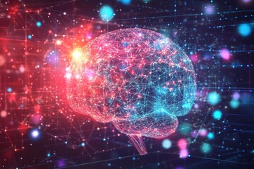 Obraz premium Abstract Digital Brain with Colorful Neural Connections and Lights