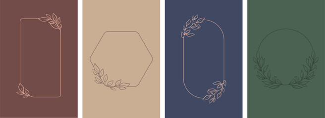 Set of hand drawn vector flower frame, tropical leaves, floral border, wildflower, eucalyptus wreath, branches. Ornament of botanical silhouette element vector. Nature card in minimal line style