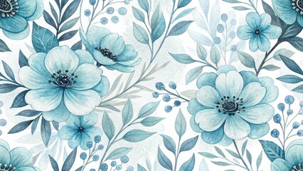 Obraz premium Pastel Blue Watercolor Flower Stationery Design, Floral Wedding Invitation, Soft Blue Flowers, Watercolor Floral Background