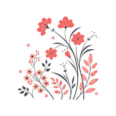 Floral pattern. Pretty flowers on a white background. Printing with small orange, red, and pink flowers. Ditsy print. Spring Bouquet vector art illustration