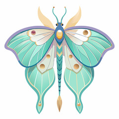 Ethereal Moth Creature with Turquoise and Gold Wings in Mystical Fantasy Illustration

