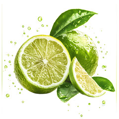 Fresh Green Lime Whole and Sliced – High-Quality Transparent PNG