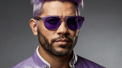 Obraz premium a man with purple hair and sunglasses