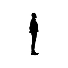 A waiter is standing with, vector. Black and white background.