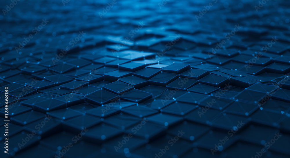 Poster dark blue metallic geometric pattern with connected nodes. abstract technology network background wi
